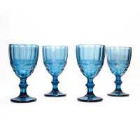Набор стеклянных бокалов, 4 шт, 255мл., цвет синий, декор флора