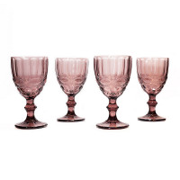 Набор стеклянных бокалов, 4 шт, 255мл., цвет фиолетовый, декор флора