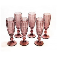 Набор стеклянных бокалов для шампанского 6 шт, 144мл, цвет фиолетовый, декор флора.
